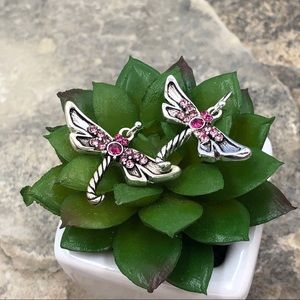 🌼 Pink Rhinestone Dragonfly Dangle Earrings